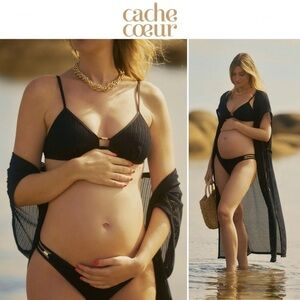 Cache Coeur Milos Triangle Maternity Bikini Black Set Sz S